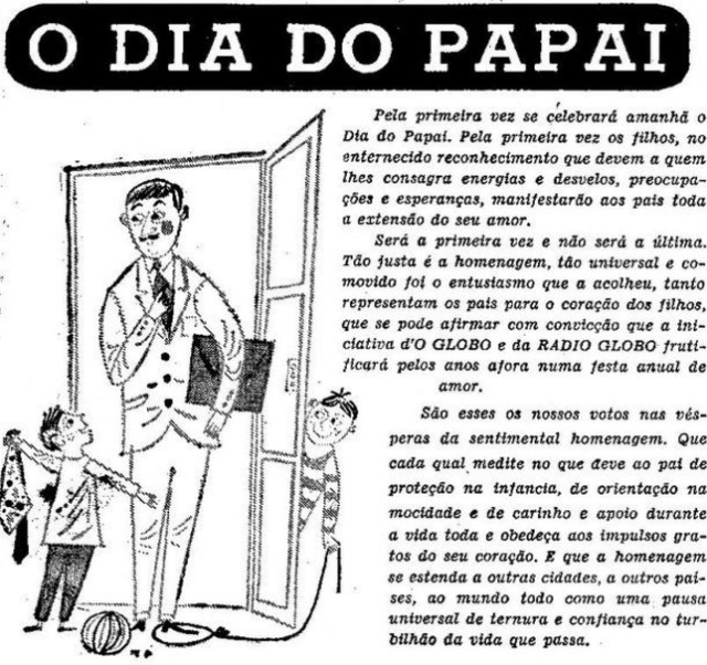 Texto comemorativo referente ao primeiro dia dois pais no Brasil. Fonte: O Globo/Reprodução.